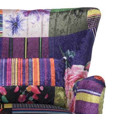 Fabric Patchwork Victoria Accent Wingback Chair