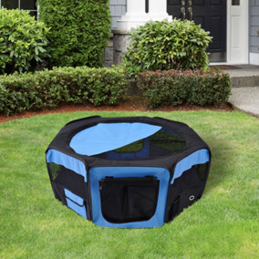 Fabric Pet Puppy Dog Cat Rabbit Pig Playpen Play Pen Run Blue Black 37x37x95cm