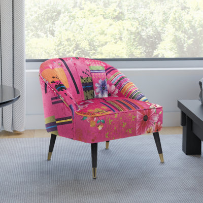 Fabric Pink Patchwork Kensington Slipper Accent Chair Multicolour