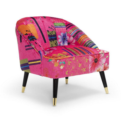 Fabric Pink Patchwork Kensington Slipper Accent Chair Multicolour