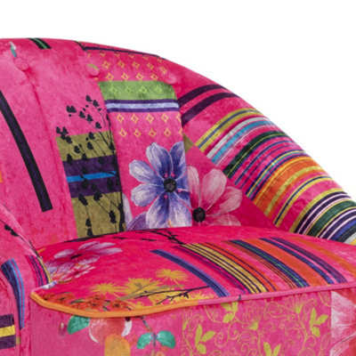 Fabric Pink Patchwork Kensington Slipper Accent Chair Multicolour