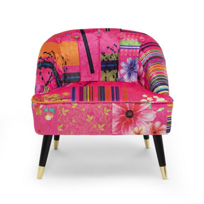 Fabric Pink Patchwork Kensington Slipper Accent Chair Multicolour