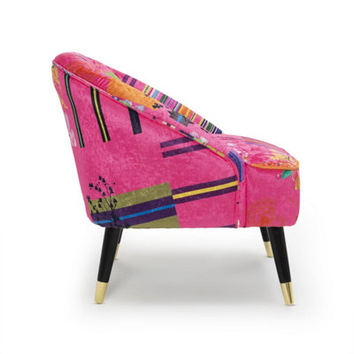 Fabric Pink Patchwork Kensington Slipper Accent Chair Multicolour