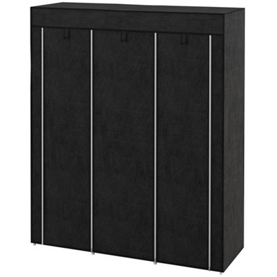 Fabric Portable Wardrobe with 8 Shelves 2 Hanging Rails, Black