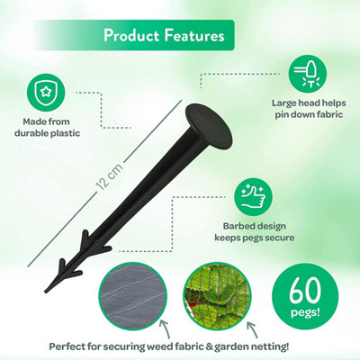 Fabric Securing Garden Pegs For Anti Pull Landscape Fabric and Weed Membrane Matting (12cm 60pack)