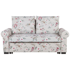 Fabric Sofa Bed Floral Pattern Light Grey SILDA