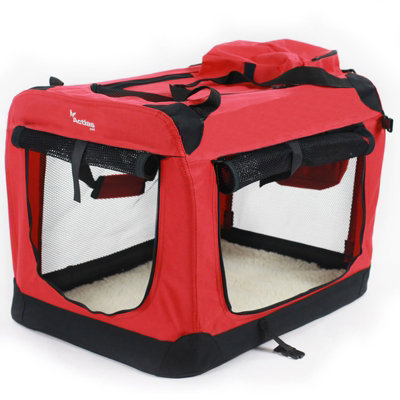 Image showcasing Fabric Soft Pet Crate Kennel Cage Carrier House Dog Cat Red Small