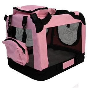 Fabric Soft Pet Travel Crate Kennel Cage Carrier House Dog Cat Pink Large