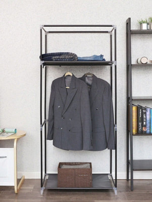 Fabric Wardrobe, Foldable Closet with Hanging Rail, Single Clothes Rack ...