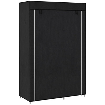 Fabric Wardrobe Portable Wardrobe with 6 Shelves 1 Hanging Rail Black