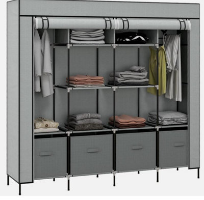 Fabric Wardrobe w 12 Shelves 2 Hanging Rails Foldable Closets