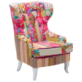 Fabric Wingback Chair Patchwork Pink MOLDE