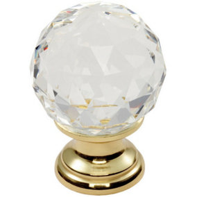 Faceted Crystal Cupboard Door Knob 31mm Dia Polished Brass Cabinet Handle