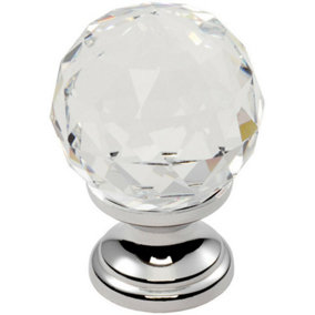Faceted Crystal Cupboard Door Knob 31mm Dia Polished Chrome Cabinet Handle