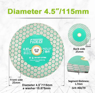 FACHLICH diamond tile cutting disc grinding disc 115mm 22.2 bore