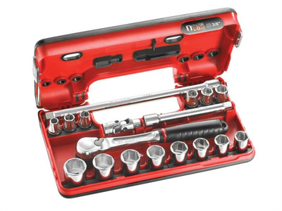 Facom JL.DBOX1PB 3/8in Square Drive 6-Point Detection Box Socket Set, 18 Piece FCMJLDBOX1PB