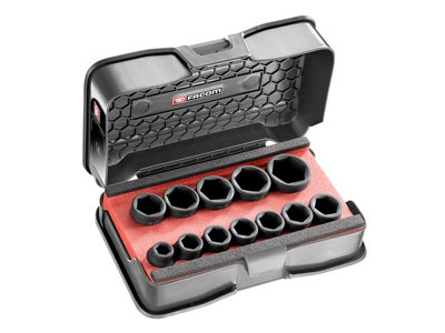 Facom NSS.J12PB 6-Point Stubby Impact Socket Set, 12 Piece FCMNSSJ12PB