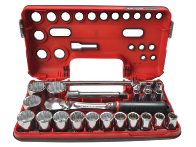 Facom SL.DBOX412 1/2in Drive 12-Point Detection Box Socket Set, 22 Piece Metric FCMSLDBOX412