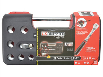 Facom SL.DBOX412 1/2in Drive 12-Point Detection Box Socket Set, 22 Piece Metric FCMSLDBOX412