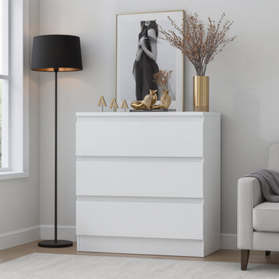 Fairfield Gloss Minimalist Chest of Draws 3 Draw In Matt White