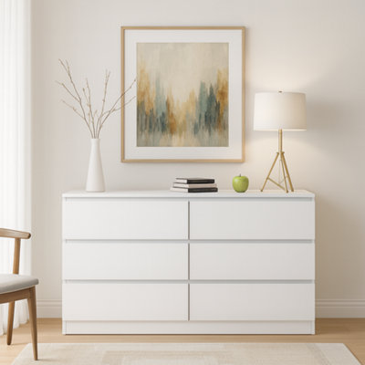 Fairfield Gloss Minimalist Chest of Draws 6 Draw In Matt White