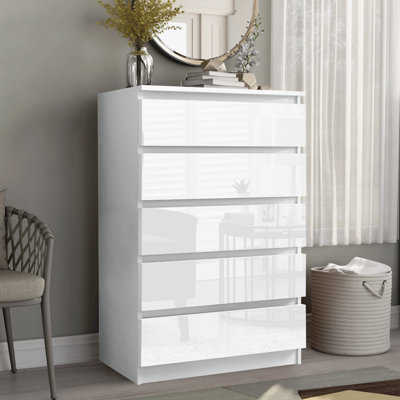 Fairfield Minimalist Large and Tall Chest of Drawers 5 Draw In Gloss White