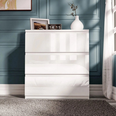 Fairfield Minimalist Large Chest of Drawers 3 Draw In Gloss White