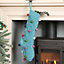 Fairtrade Blue Knitted Pompom Xmas Gift Decoration Christmas Stocking