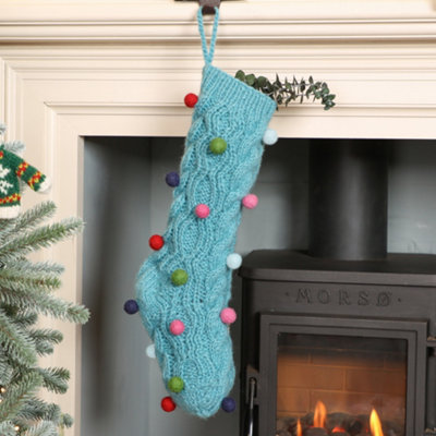 Fairtrade Blue Knitted Pompom Xmas Gift Decoration Christmas Stocking Price Comparisons | Compare The Build