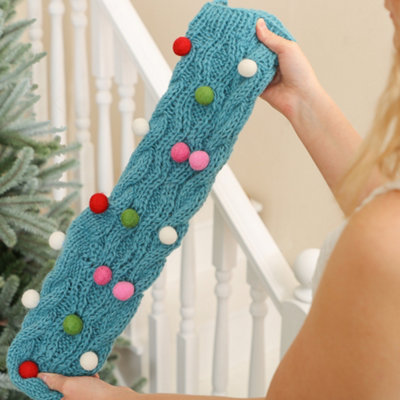 Fairtrade Blue Knitted Pompom Xmas Gift Decoration Christmas Stocking - 3