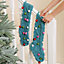 Fairtrade Blue Knitted Pompom Xmas Gift Decoration Christmas Stocking