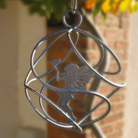 Fairy Catcher With Standing Fairy - Hanging Ornament - Solid Steel - L27.9 x W27.9 x H27 cm - Bare Metal/Ready to Rust