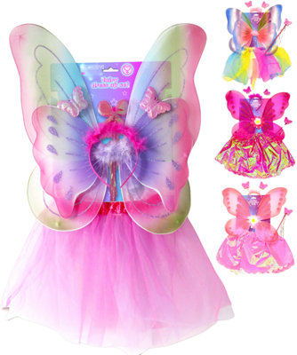 Fairy Dress Up Costume Set with Colourful Wings Wand