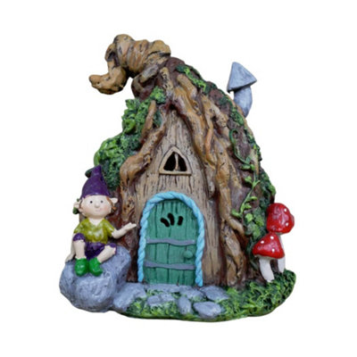 Fairy House Green Door With Solar Light Garden Ornament
