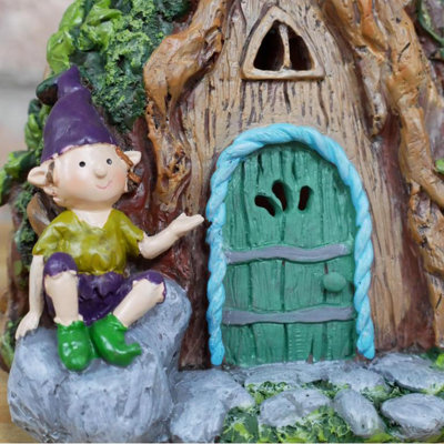Fairy House Green Door With Solar Light Garden Ornament