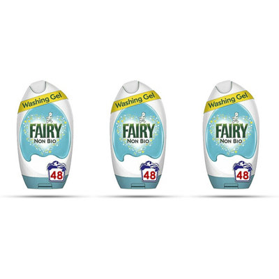Fairy Non Bio Washing Liquid Laundry Detergent Gel, 48 Washes, 1.8 L, for Sensitive Skin (Pack of 3)
