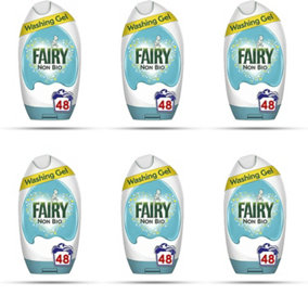 Fairy Non Bio Washing Liquid Laundry Detergent Gel, 48 Washes, 1.8 L, for Sensitive Skin (Pack of 6)