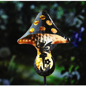 Fairy Silhouette Toadstool Stake Light - Solar Powered Metal Garden Lighting for Pathway, Border, Patio - H86 x W17.5 x D11cm