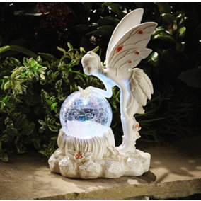 Fairy Solar Light - Magical Fairy Garden Ornament with Colour Changing LED Light Up Orb - Measures 26 x 17.5 x 14cm