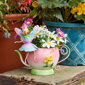 Fairy Tea Pot Metal Garden Ornament Planter