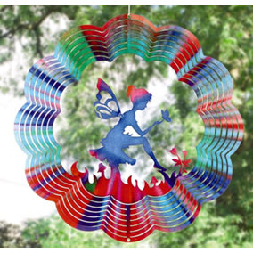 Fairy Wind Spinner - Weather Resistant Steel 3D Effect Hanging Wind Sculpture Indoor Outdoor Garden Decoration - 31cm Diameter