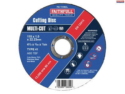 Faithful FAI11510MUL Thin 1mm Cutting Disc 115mm x 22mm 10 Pack XMS21CUTOFF