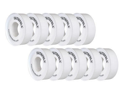Faithfull 08001212ST10TB P.T.F.E Tape 12mm x 12m White (Pack 10) FAITAPEPTF10 - 6
