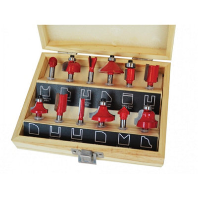 Faithfull 1/4in Tct Router Bit Set, 12 Piece Multi Colour (One Size)