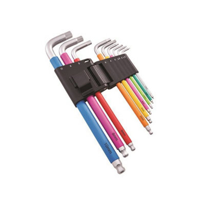 Faithfull 1.5 - 10mm Allen Key Hex Key Set of 9 Colour Coded Metric Sizes