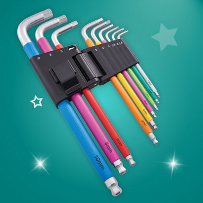 Faithfull 1.5 - 10mm Allen Key Hex Key Set of 9 Colour Coded Metric Sizes