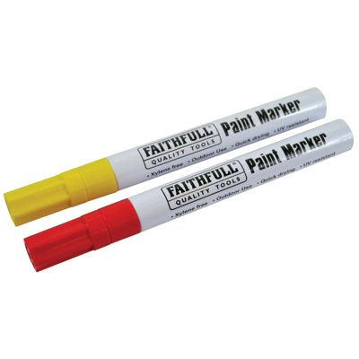 Faithfull 2 Paint Marker Pens Yellow Red Multi Surface Outdoor Use FAIPMYELRED