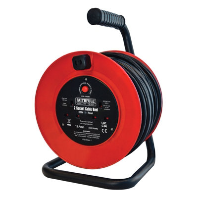 Faithfull 20m Open Drum Cable Reel 240V 13 Amp 2 Socket FPPCR20M XMS24CABLE20