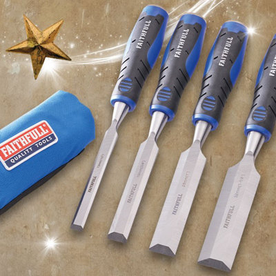 FAITHFULL 4 Piece Wood Chisels Set 6mm 25mm Tool Roll FAIWCSGS4CR ...