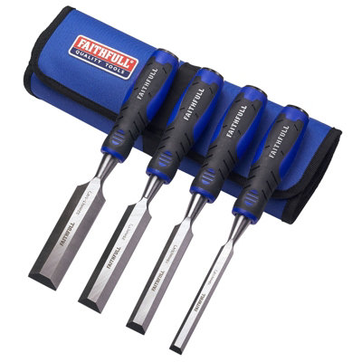 FAITHFULL 4 Piece Wood Chisels Set 6mm 25mm Tool Roll FAIWCSGS4CR ...